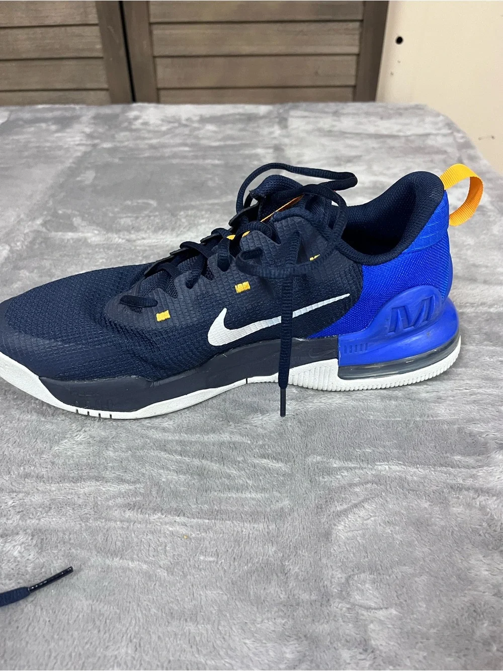 Nike Men’s Navy & Royal Blue Athletic Shoes with White Swoosh and Yellow Accents